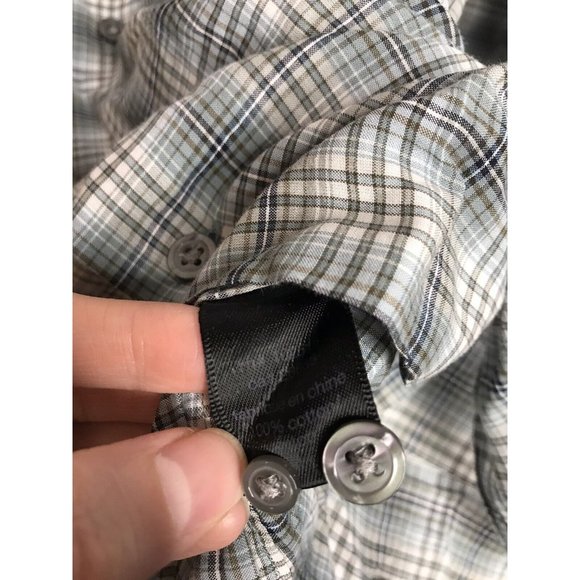 John Varvatos Men's Medium Button Long Sleeve Gray Blue Plaid Shirt - Picture 5 of 6